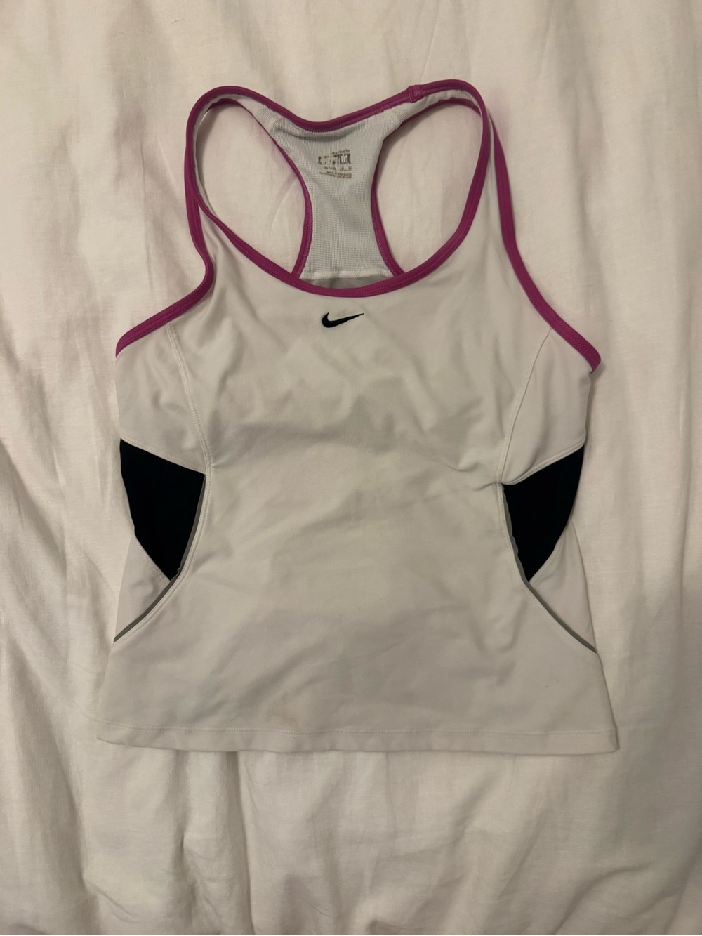 Nike White Tank Top with Pink Trim and Black Side Panels